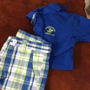 Matching polo and shorts.